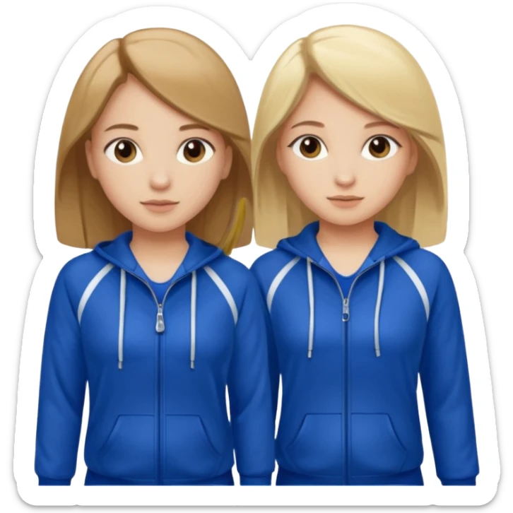 two girls dancing one has blond hair and one is has brown hair they are wearing royal blue track suits sticker
