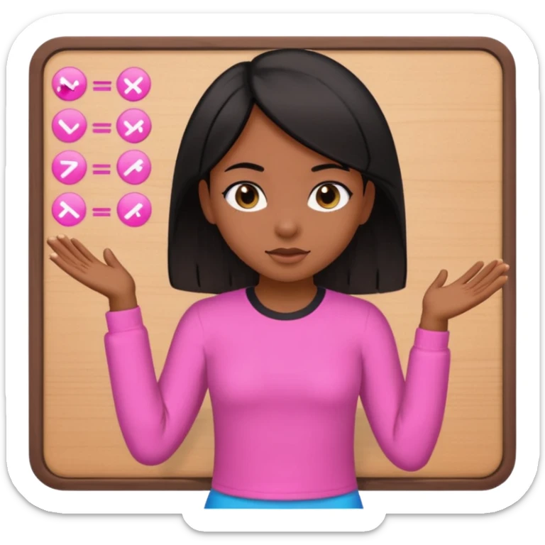 a brown skin teachers with hair that stop at elbows girl with black straight like hair wearing pink not hot pink 2 piece set teaching up on a board sticker