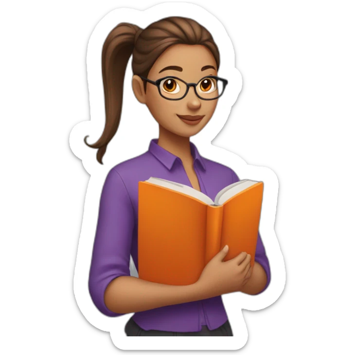 brown-ponytail-hair-girl-wearing-purple-blouse-reading-a-orange-book-without-glasses sticker