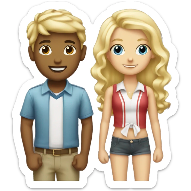 Blonde boy holding bands with blonde girl with hair bow  sticker