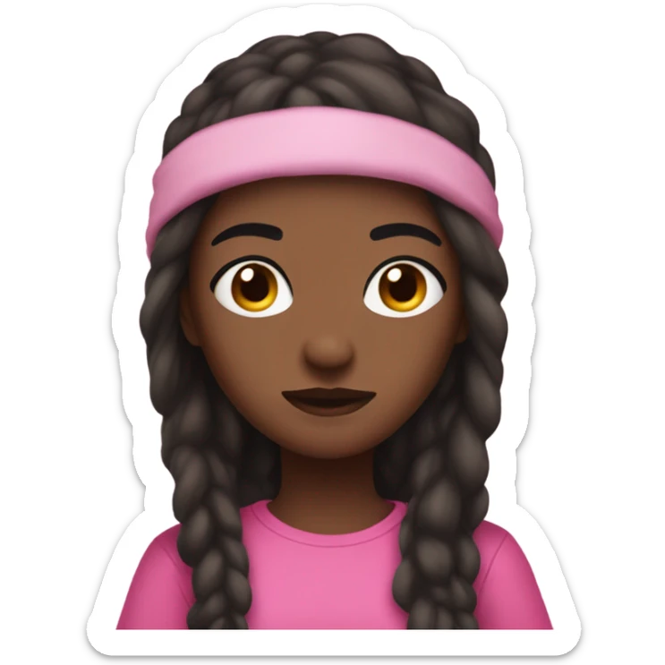 Baddie emoji brown skin dark hair and pink clothes sticker