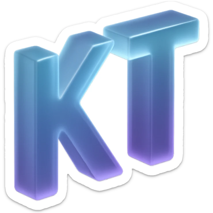 the letters KT with a fancy colorful gradient for the color with blue and purple, make it flat sticker