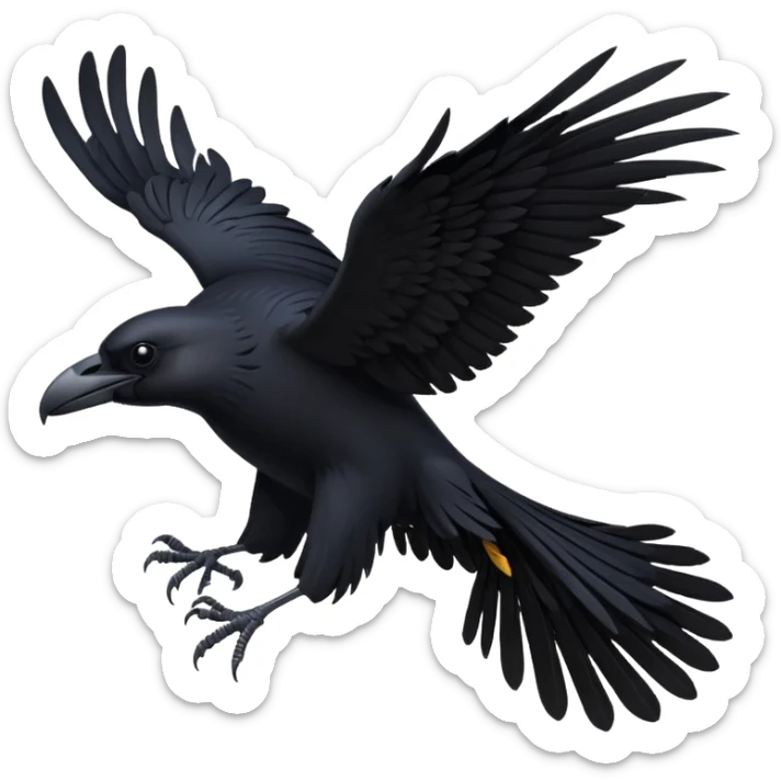 black raven in flight, representing bird shows at Puy du Fou theme park, emoji style sticker