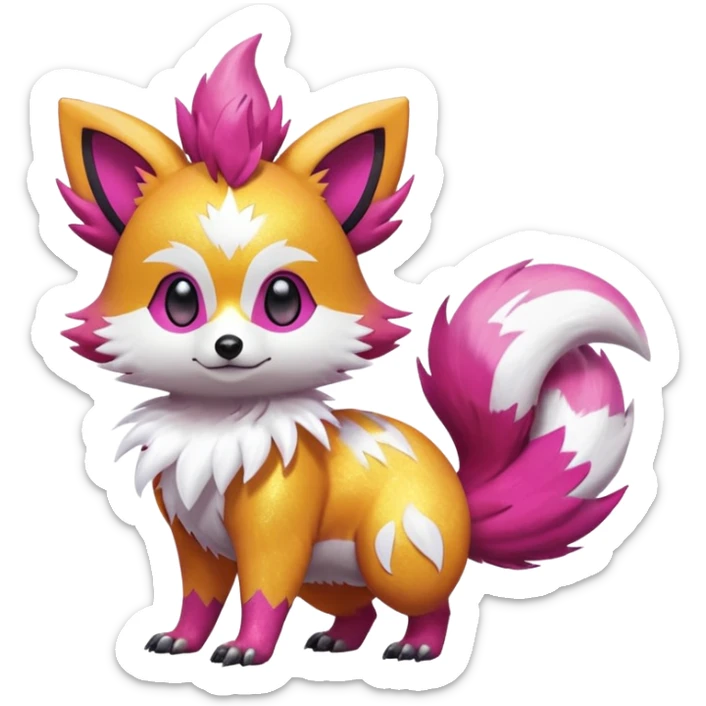 Electric realistic shiny glittery shimmering shimming snowy white pink magenta feathery Fennekin-Growlithe-Furret-Electrike-fusion-Fakemon-Digimon-Pokémon-creature (full body) sticker