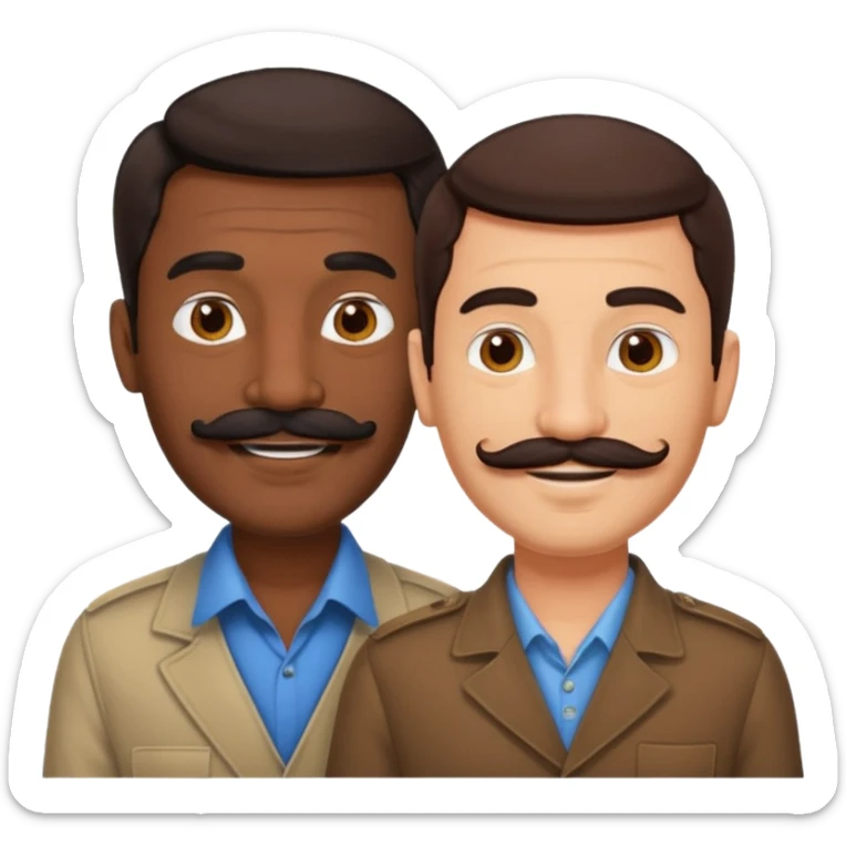 Gay couple. Tall dark indian man with mustache and shorter white man with dark brown hair. sticker