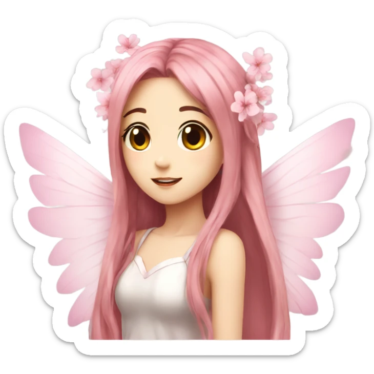 Sakura, girl, anime, fairy, big wings, long hair  sticker