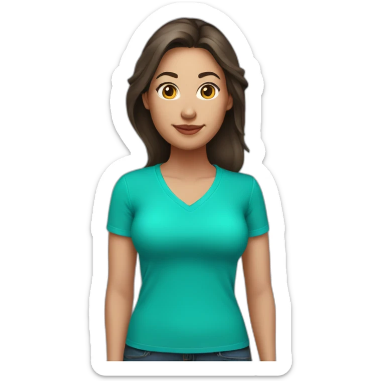 Brunette woman light skin very large breasts turquoise v-neck shirt sticker