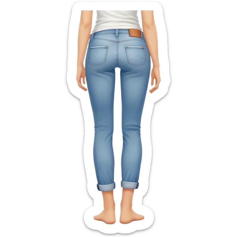 Barefoot blonde girl in rolled up denim jeans with with tank top right hand in back pocket from the back sticker