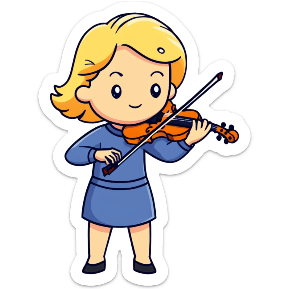 Full body of middle-aged blonde woman playing violin, standing position sticker