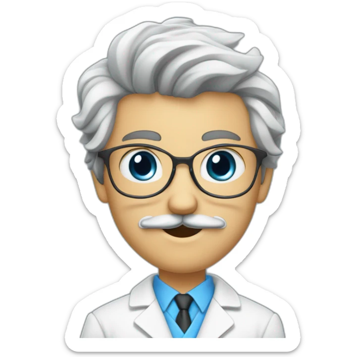 Jeune docteur mâle Brun, aux YEUX BLEUS, portant une moustache FINE et un bouc  sticker