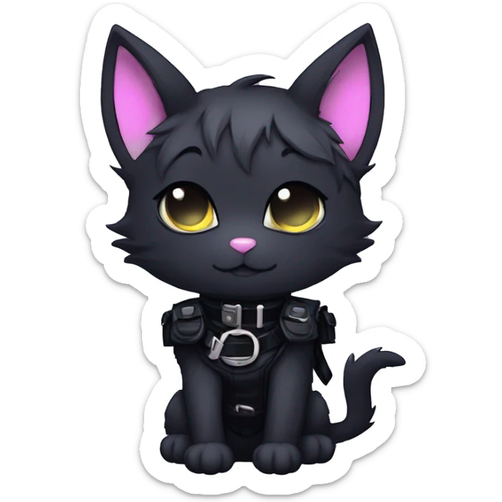 Gorgeous furry gothic dark techwear anime style anthro black bat-cat furry sona with blushing face aesthetic and pretty edgy black with collar and harness trending style sticker