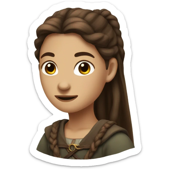 female character with brown ponytail hair in Lord of the rings style sticker
