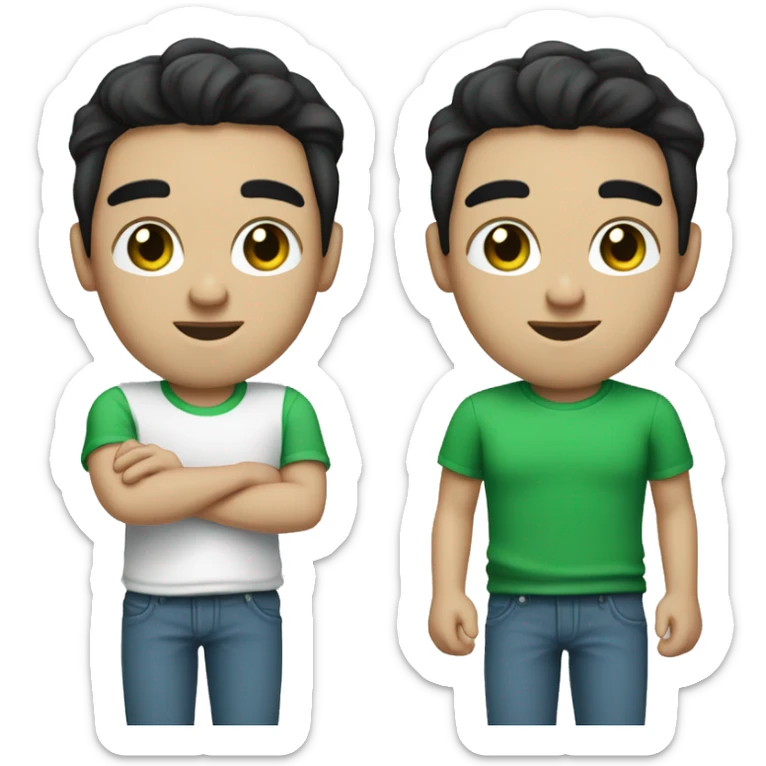 a guy always looking at his phone and to reels. blue eyes black hair white skin, green tshirt, always have a bracelet sticker