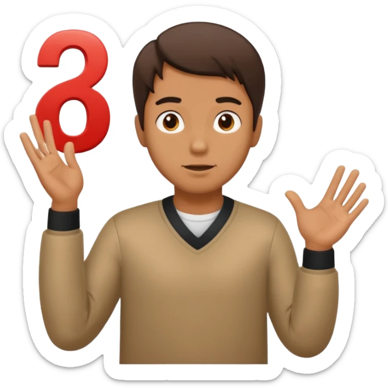 Man shrugging with the number 6 above his left hand and the number 7 above his right hand sticker