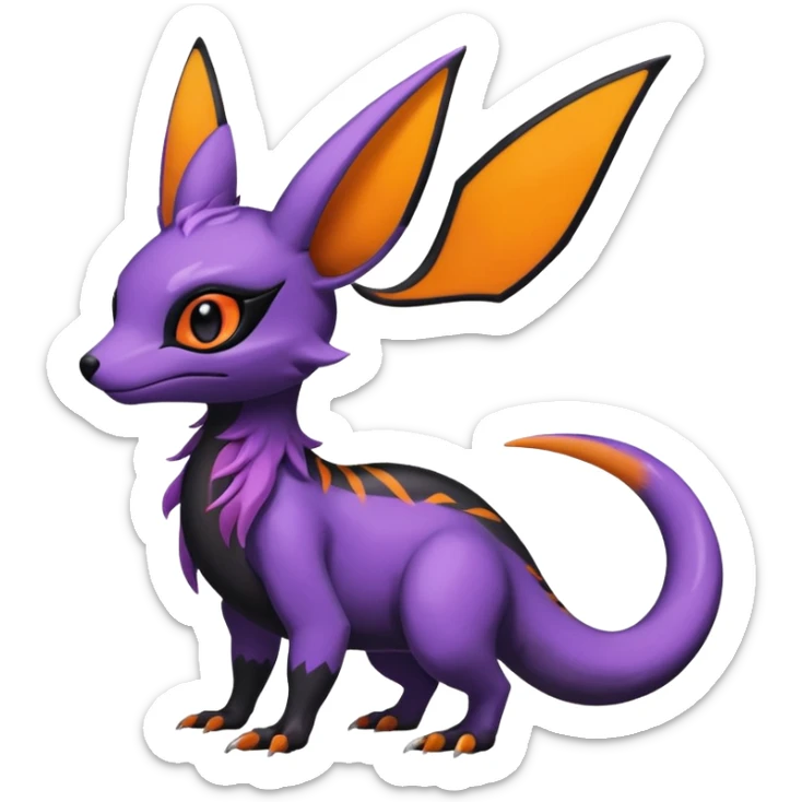 Rare exotic cute epic gothic aesthetic Salandit-Eevee-Noibat-species-Fakemon-hybrid-creature, with markings, full body sticker