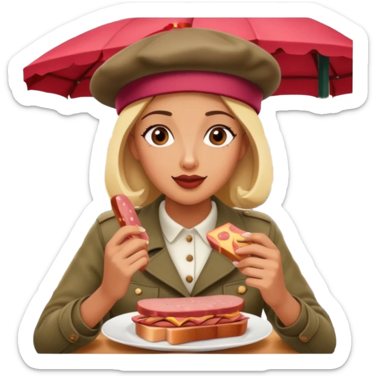  paris woman eating SPAM meat at french spam cafe landscape  sticker
