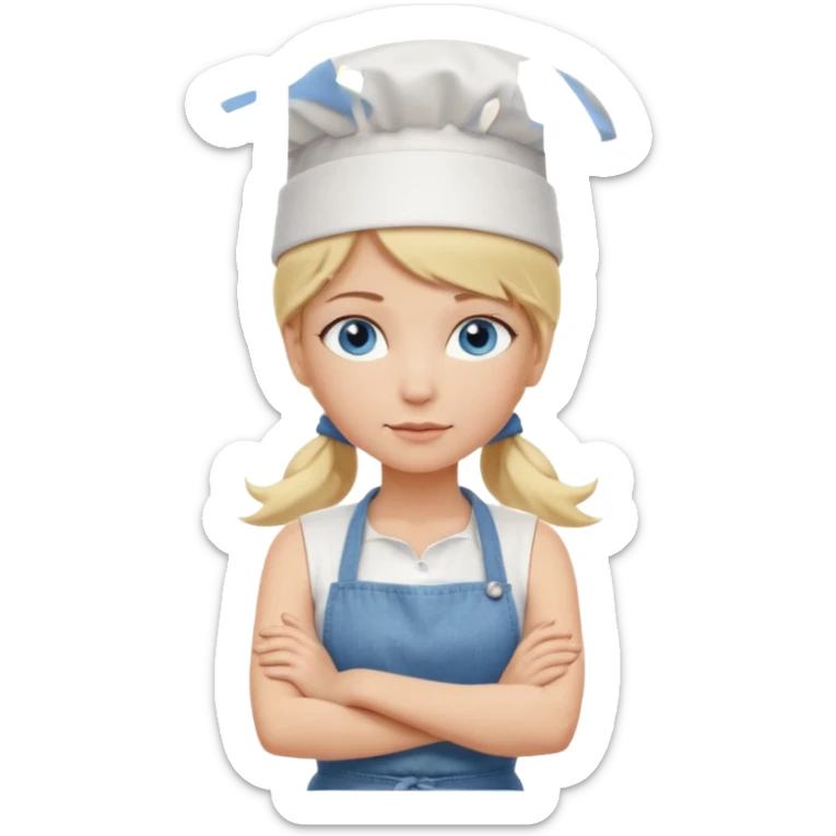 Sexy Full body 
Long Blonde hair blue eyed female chef arms folded wearing tank top and denim shorts and chef hat arms folded sticker
