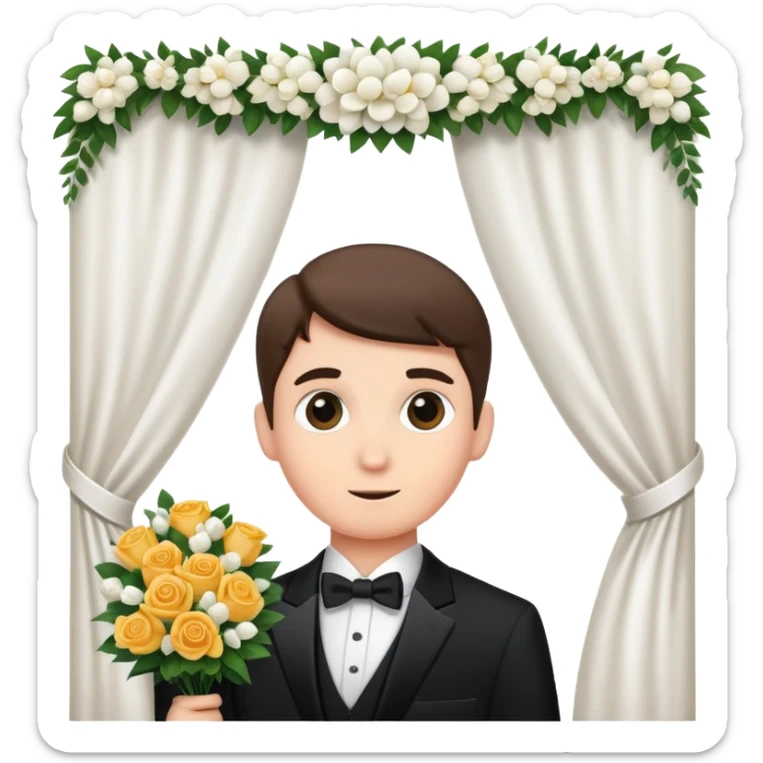 Sneaky person in formal attire crashing a wedding ceremony, peeking from behind decorations sticker