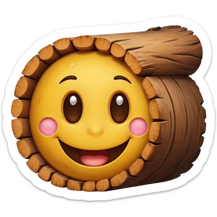 a log emoji. the top of the log is a smiley face with two small dots for eyes and a large U shape for the mouth. sticker