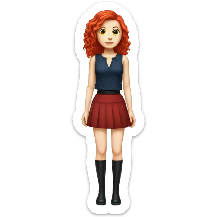 White girl red hair black high heels blue miniskirt skirt sticker