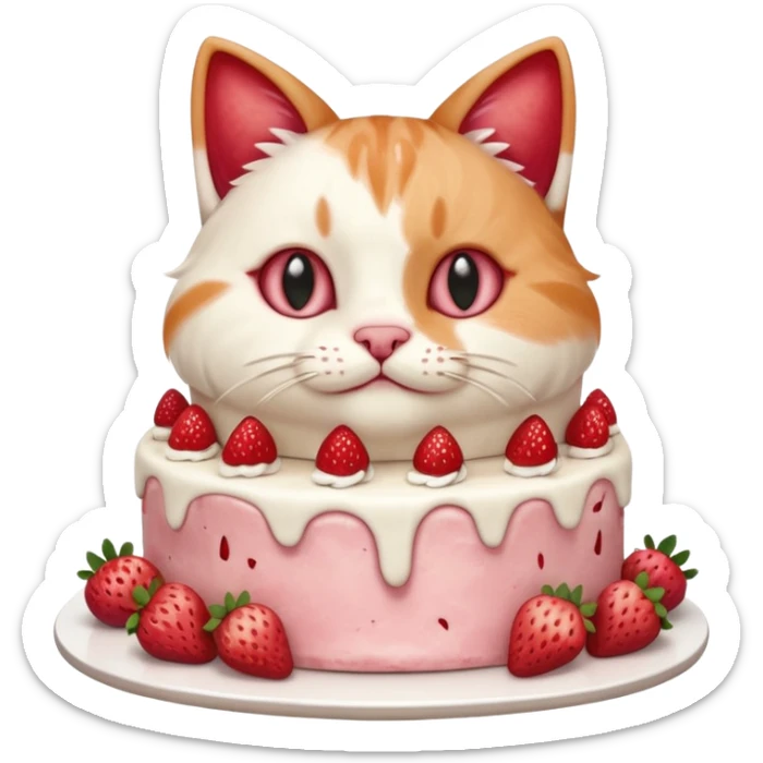 Close-up cinematic shot of a cat tasting strawberry cake, creamy frosting on its paws, dramatic soft lighting, warm tones, ultra detailed fur, shallow depth of field, professional photography style
, sticker