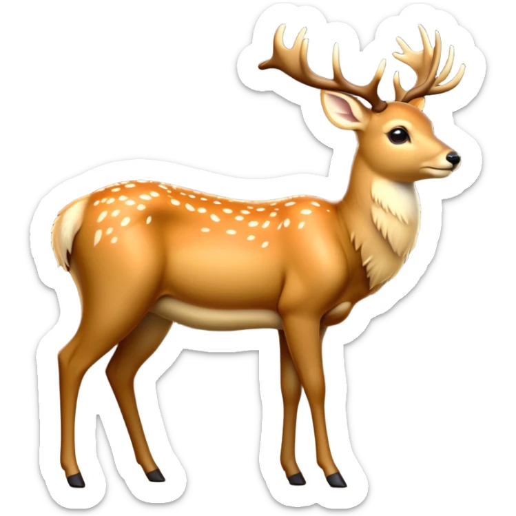 cinematic-[deer]-realistic-full-body-standing on all fours-emoji,-tail-tucked-close,-head-tilted-dramatically,-sleek-[fawn]-fur,-simplified-yet-realistic-focused-features,-highly-detailed,-glowing-with-an-almost-sarcastic-glow big antlers sticker