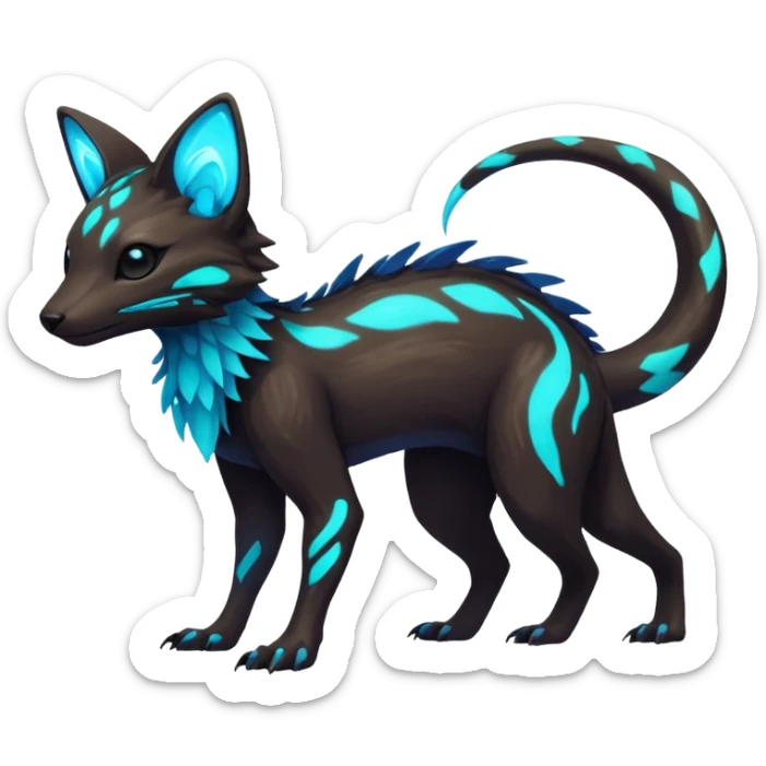 Rare realistic dark-neon glowing bioluminescent edgy badass epic pretty beautiful handsome gorgeous aesthetic colorful vibrant Vernid-Trico-species-Fakemon-creature by LiLaiRa, 4 legs, 1 tail, random markings, (full body) sticker
