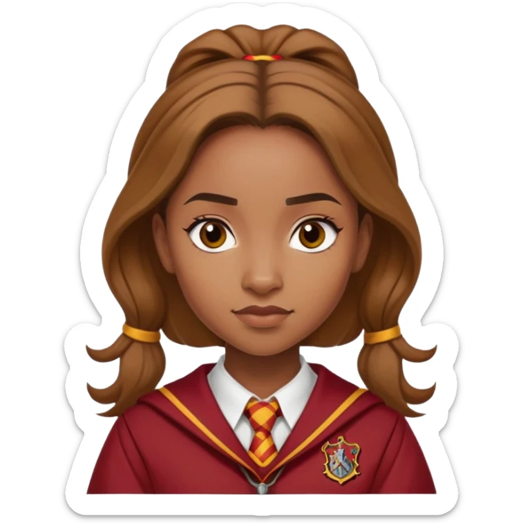 Angelina Johnson in harry potter, wear hogwarts gryfindor uniform, ponytail hair sticker