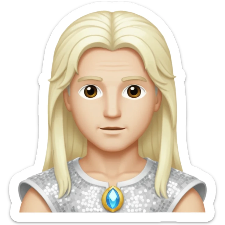 Apollo, God of Light from Gods and Goddesses with long white blonde hair, white sequin outfit sticker