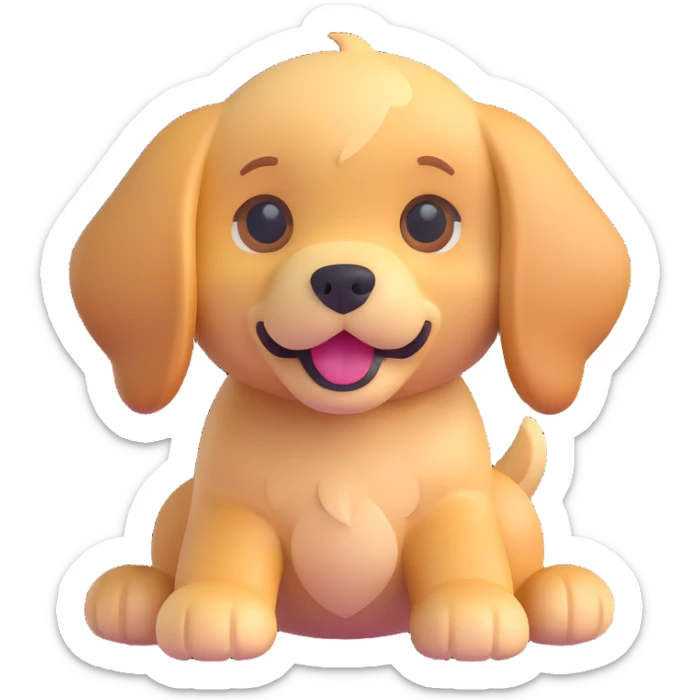 Change the Corgi dog to a golden retriever puppy in the same 3D emoji style, keeping the rest of the image unchanged and the background transparent. sticker