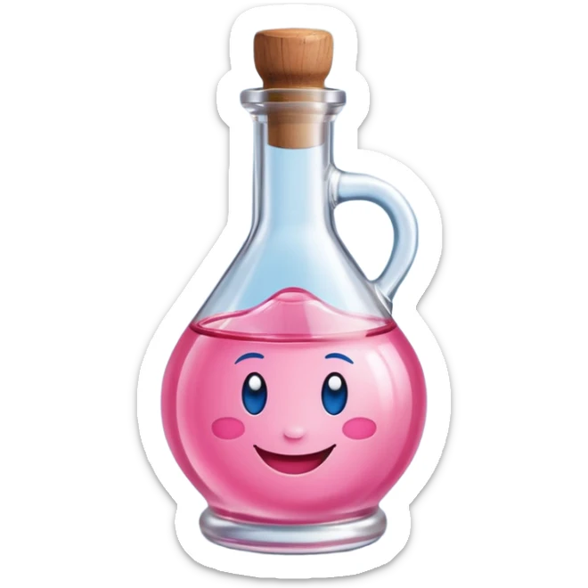 Smiling bottle of oil blue top pink outside with logo that says berry oil sticker
