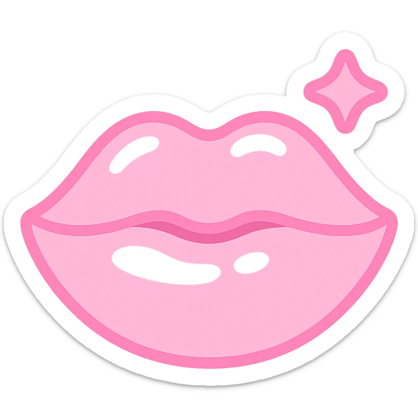 kawaii style baddie TikTok Bratz Y2K pink lips, 3D glossy, outlined, sticker-like, pastel pinks, neon accents, white or transparent background, 512x512px sticker