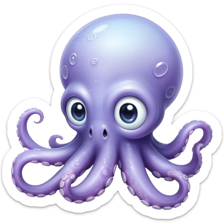 Cinematic Noble Baby Octopus Portrait Emoji, Poised and graceful, with a soft, rounded, slightly translucent body in a dreamy light blue-purple hue, large, glistening eyes full of quiet intelligence and mystery, delicate, flowing tentacles curling gently, Simplified yet sophisticated features, highly detailed, glowing with a soft, ethereal oceanic radiance, high shine, elegant and serene, stylized with an air of deep-sea wonder, focused and tranquil, soft glowing outline, capturing the essence of an otherworldly, intelligent little cephalopod, floating effortlessly in the gentle ocean currents! sticker