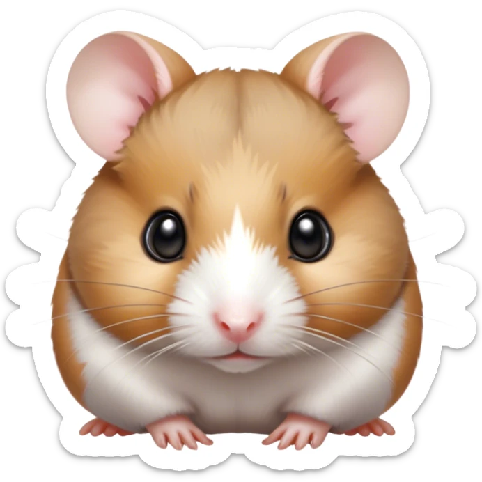 Cinematic Noble Brown and White Banded Hamster Portrait Emoji, Poised and regal, with a tiny, compact build and a uniquely patterned coat of warm brown and crisp white bands, deep-set soulful dark eyes, Simplified yet sharp and sophisticated features, highly detailed, glowing with a soft, dignified glow, high shine, intelligent and charming, stylized with an air of distinctive elegance, focused and attentive, soft glowing outline, capturing the essence of a watchful and confident rodent, so majestic it feels as though it could scurry out of the screen with effortless authority! sticker