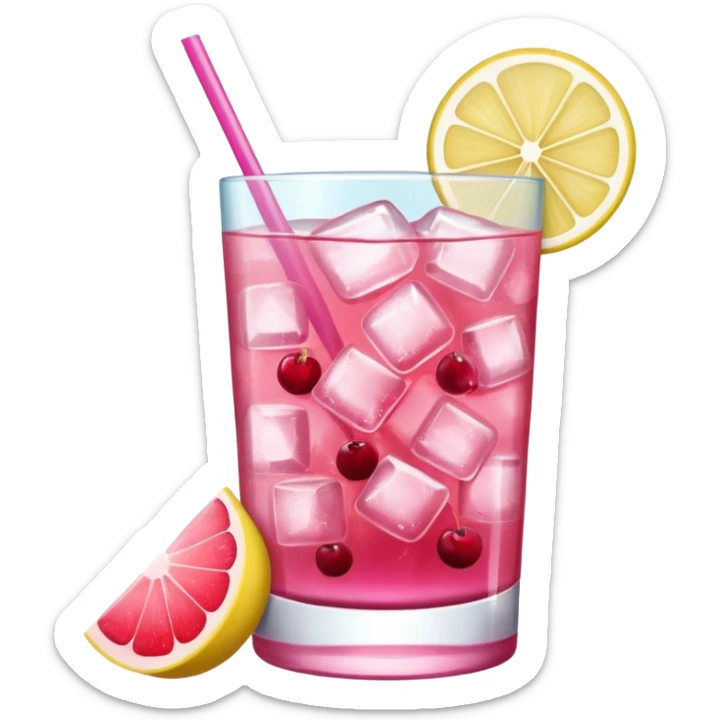 Pink cocktail with ice and fruits sticker