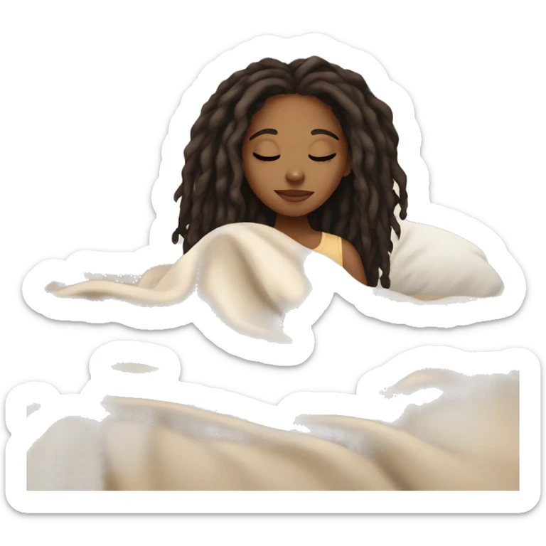 Brown girl with black brown ombré medium length dreadlocks hair and light skin sleeping with blanket on sticker