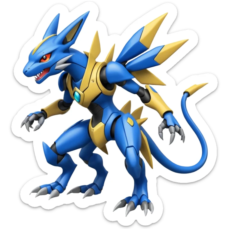 Modern Futuristic Cyber-Greymon-Greninja-Zeraora-Pokémon-Digimon-Fakémon-fusion-hybrid-creature sticker
