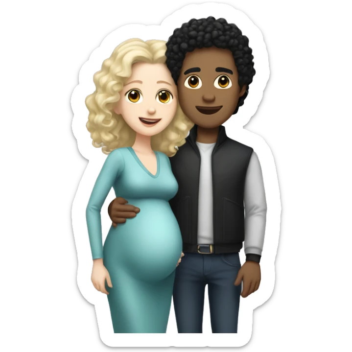 A white-skinned man with curly black hair and a pregnant white-skinned woman with shoulder-length, slightly blonde hair. sticker