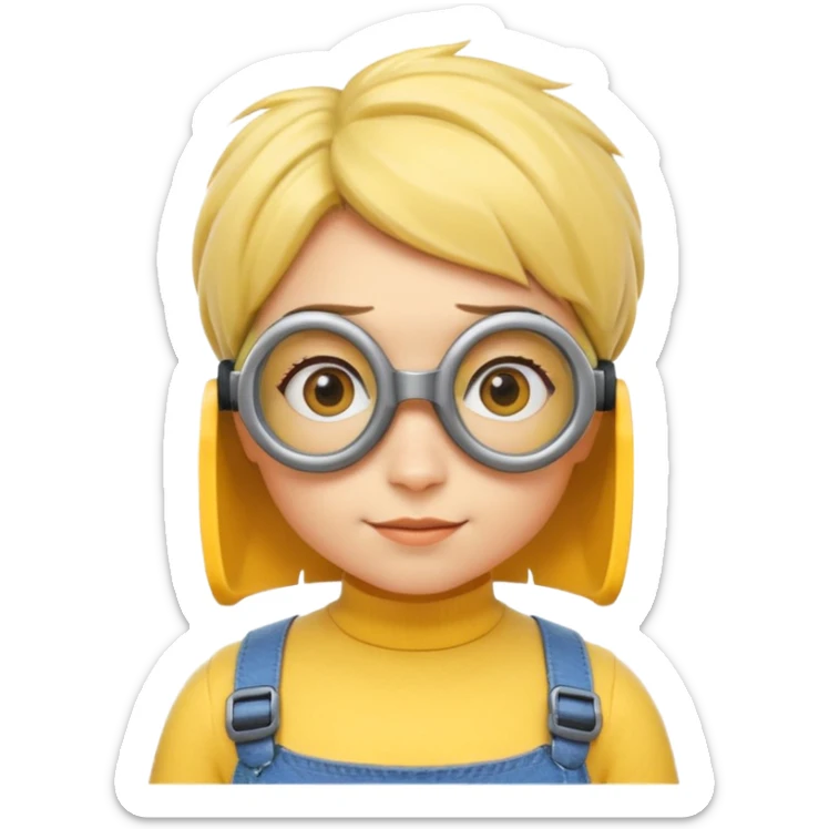 Minion emoji with a round head like normal emojis and a smurk like this emoji but a minion so basically that emoji with the goggles and the hair and not a funny head shape 😏 it should look like an actual minion not a human with African braids and a female minion  make them feminine  sticker
