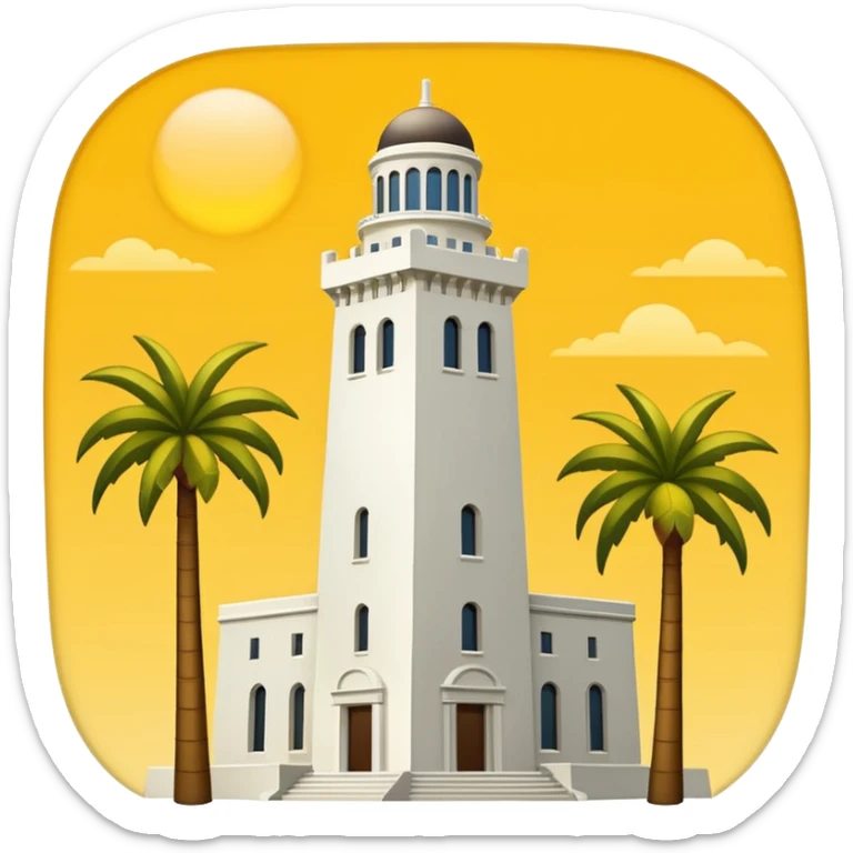 California Tower and the Museum of Us in San Diego, apple style emoji, simple, no text, white background, include palm trees, inspired by reference photo, version 4 sticker