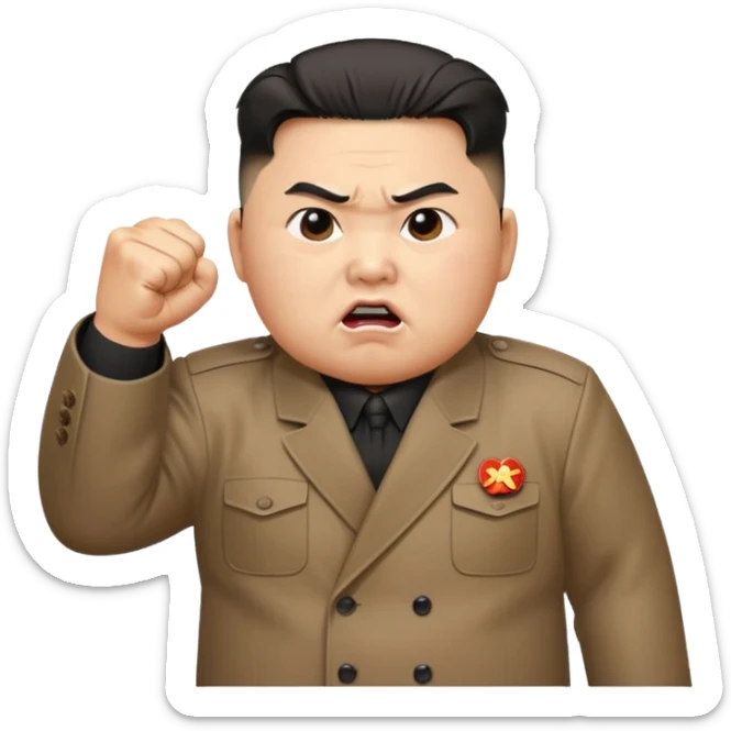 Kim Jong Un from North Korea with angry pout on face and shaking fist sticker