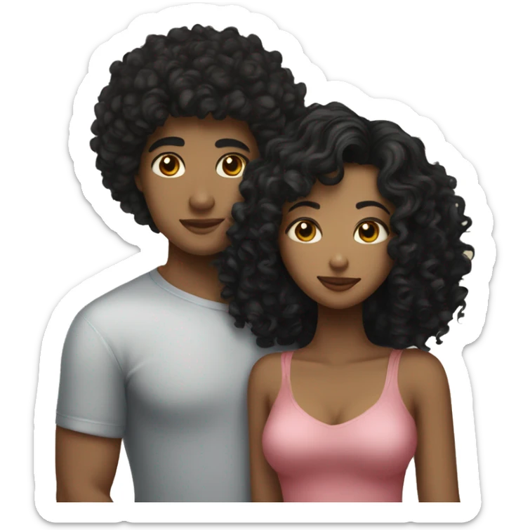 Curly haired couple kissing light with black hair girl has short hair sticker