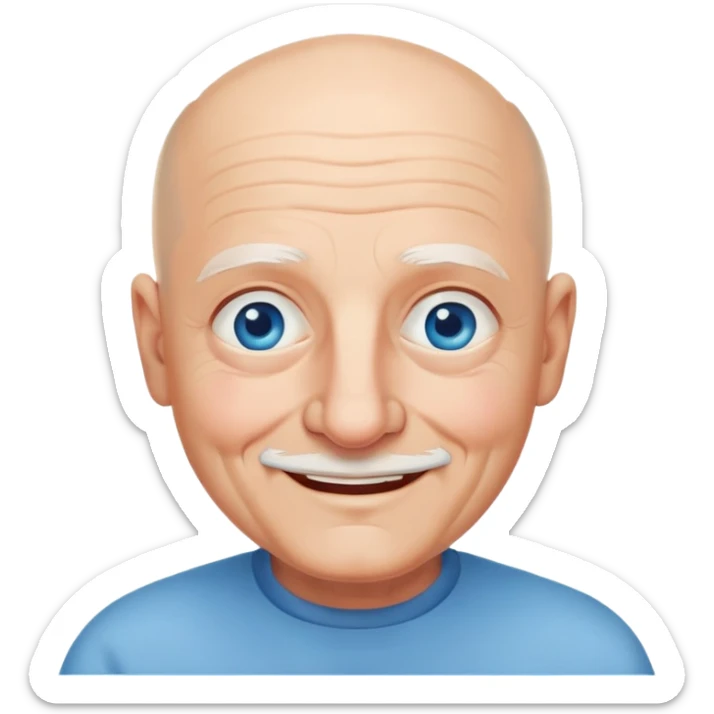 Abuelo italiano piel blanca y ojos azules calvo, sin bigote con una expresión cálida y sonriente  sticker