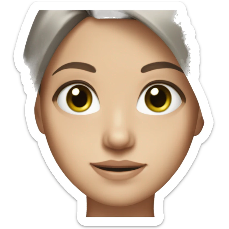 white girl with green eyes and brown hair with grey shirt sticker