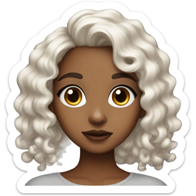 Cute girl with two toned lips curly hair brown skin eyebrows and big eyes  sticker
