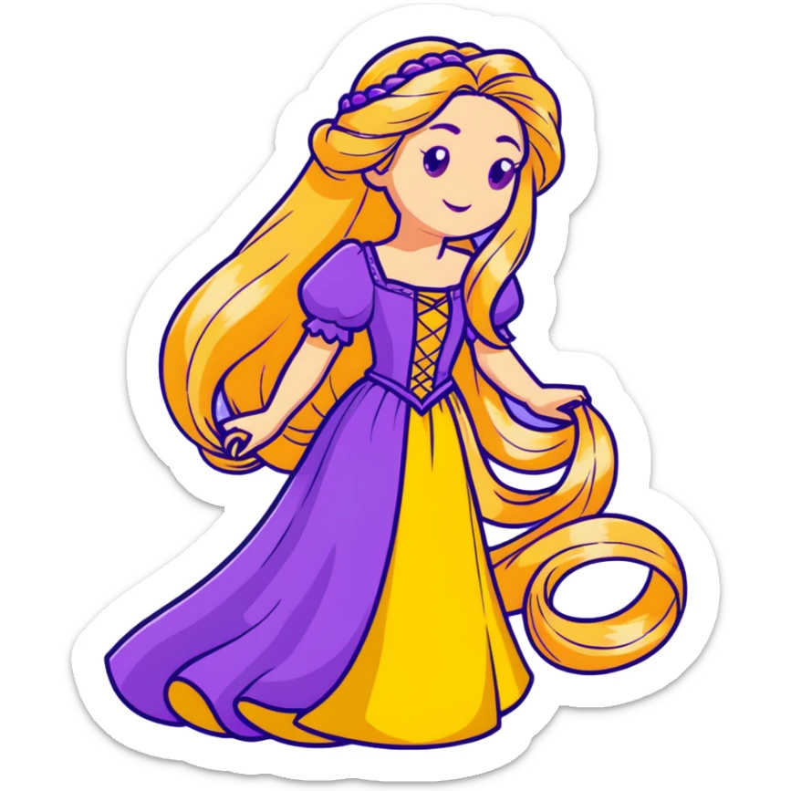 Disney Princess Rapunzel with extremely long golden blonde hair and purple dress sticker