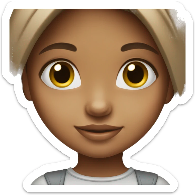 Little girl with straight long brown hair wearing silver heart necklace  sticker