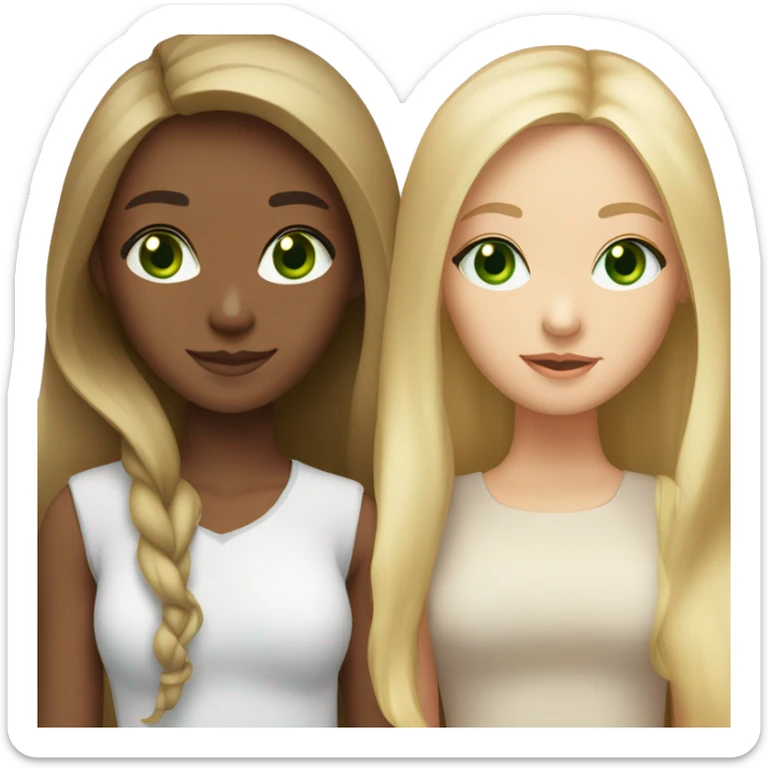 two besties with straight hair, one blonde with green eyes and one brunette with brown eyes  sticker