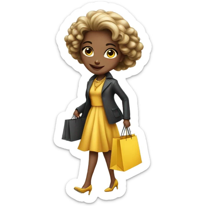 luxuriously dressed girl walking with lots of shopping bags sticker
