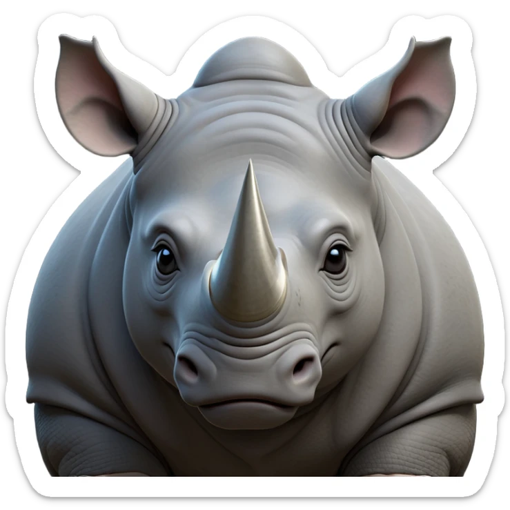 cinematic-noble--rhinoceros-portrait-emoji,slate-grey-hide--poised-and-regal,-with-a-massive,-powerful-build-and-a-thick, -deep-set-soulful-piercing-eyes,-simplified-yet-sharp-and-sophisticated-features,-highly-detailed,-large-black-eyes, zoomed out showing shoulders, large white horn  sticker